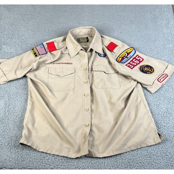 Boy Scouts Shirt Boy Large Micro Fiber Uniform Shirt BSA Polyester Calif Patches - Picture 1 of 13
